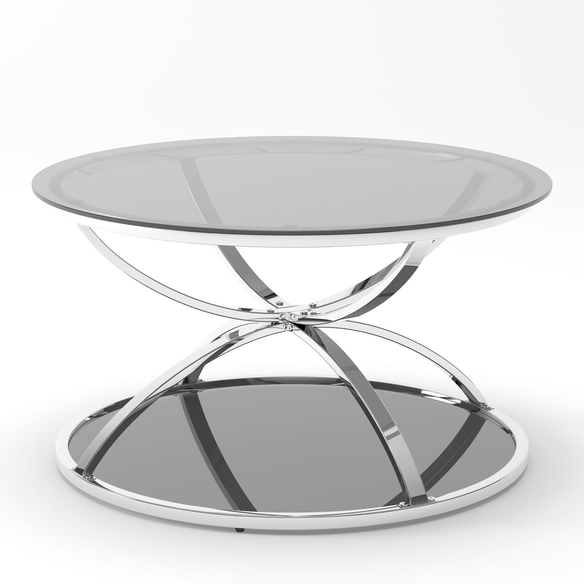31.5" Modern Glass Coffee Table - Silver, Dual Tier Storage for Living Room