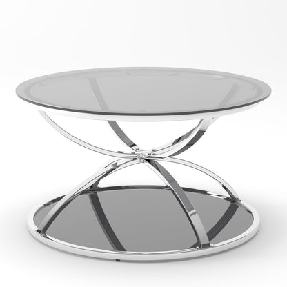 31.5" Modern Glass Coffee Table - Silver, Dual Tier Storage for Living Room