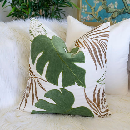 20x20 Green Polyester Leaf Pillow Cover