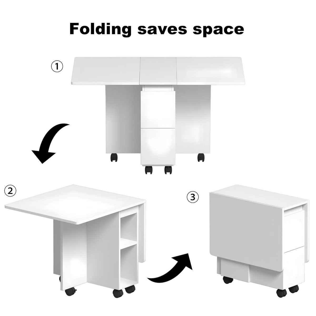 4-Person Rectangular Folding Dining Table Set - White MDF for Dining Room