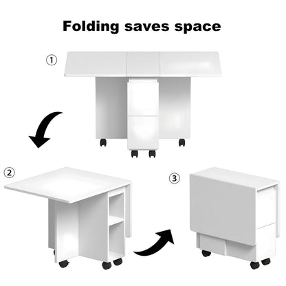 4-Person Rectangular Folding Dining Table Set - White MDF for Dining Room