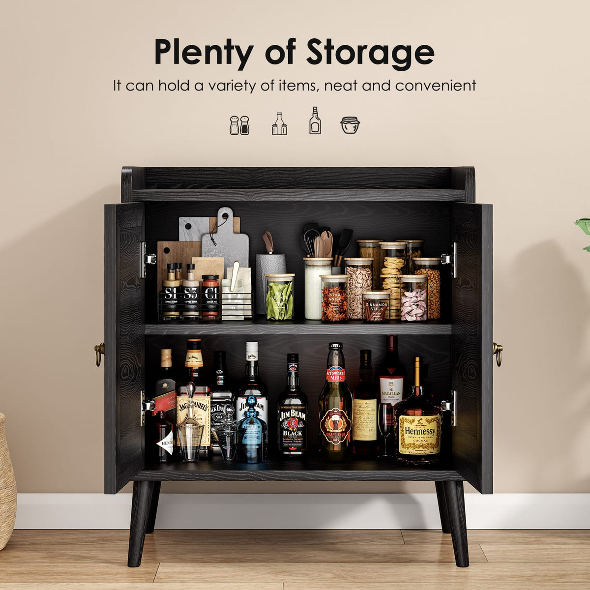 Rattan Buffet Cabinet - Black Sideboard Storage