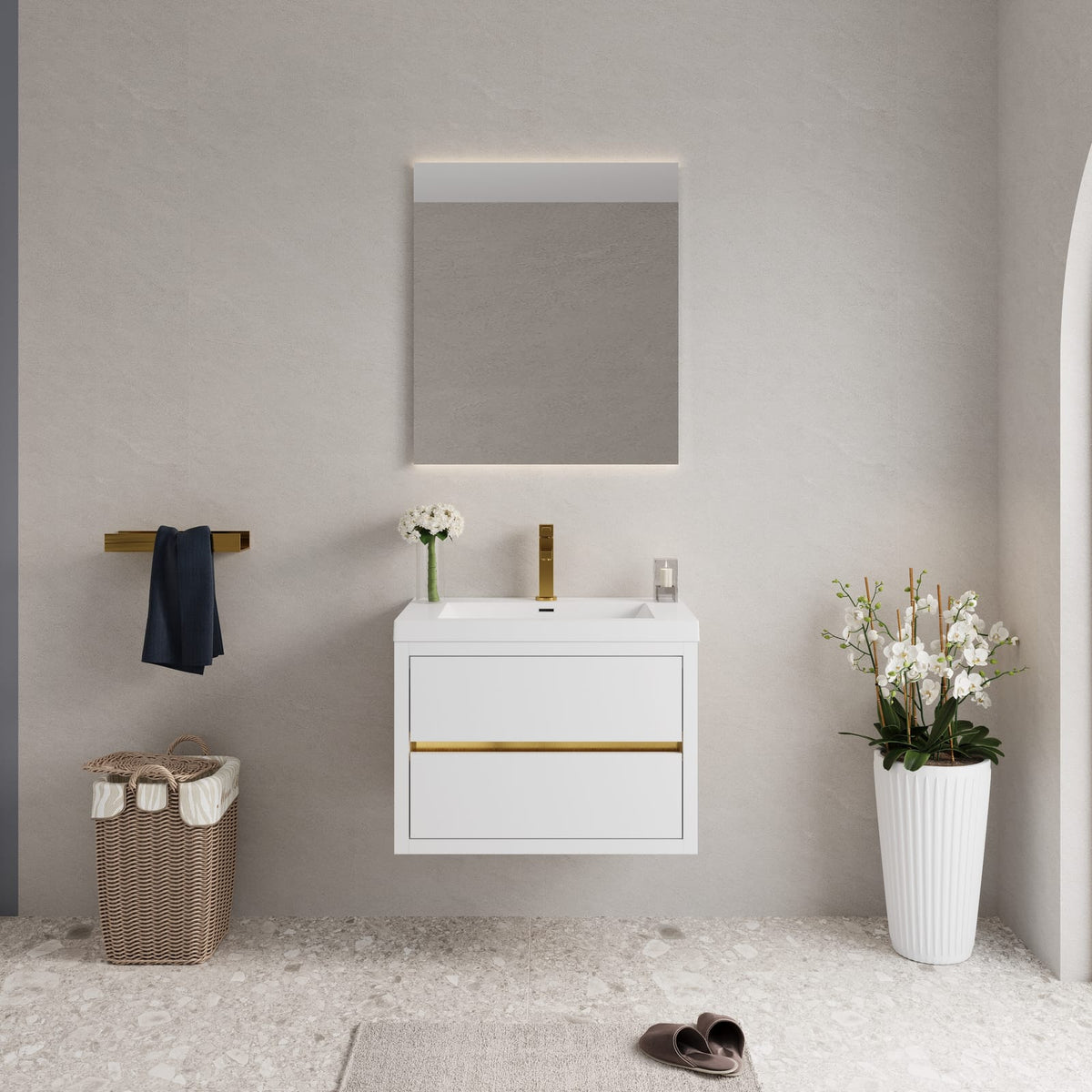 Glossy White Bathroom Vanity with Sink - 29.5" Storage Cabinet
