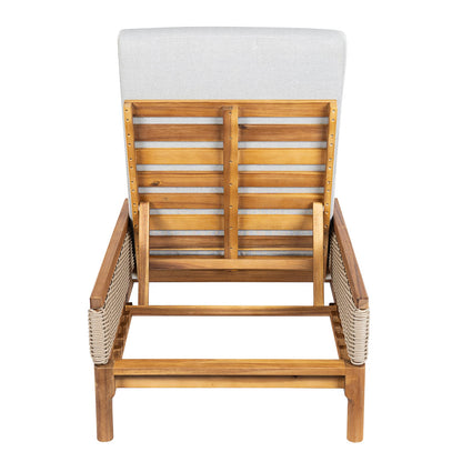Light Grey & Natural Acacia Wood Chaise Lounge - 76.8" Outdoor Patio Seating