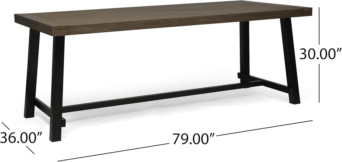 Modern Industrial Acacia Wood Patio Picnic Set in Grey and Black