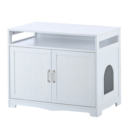 Large White Cat House Litter Box Furniture - 31.5" Storage Bench