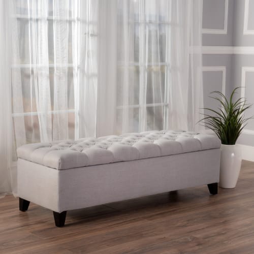 Light Gray Fabric Storage Ottoman - 51" W