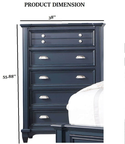 Transitional Slate Blue Solid Wood Chest - Bedroom Dresser