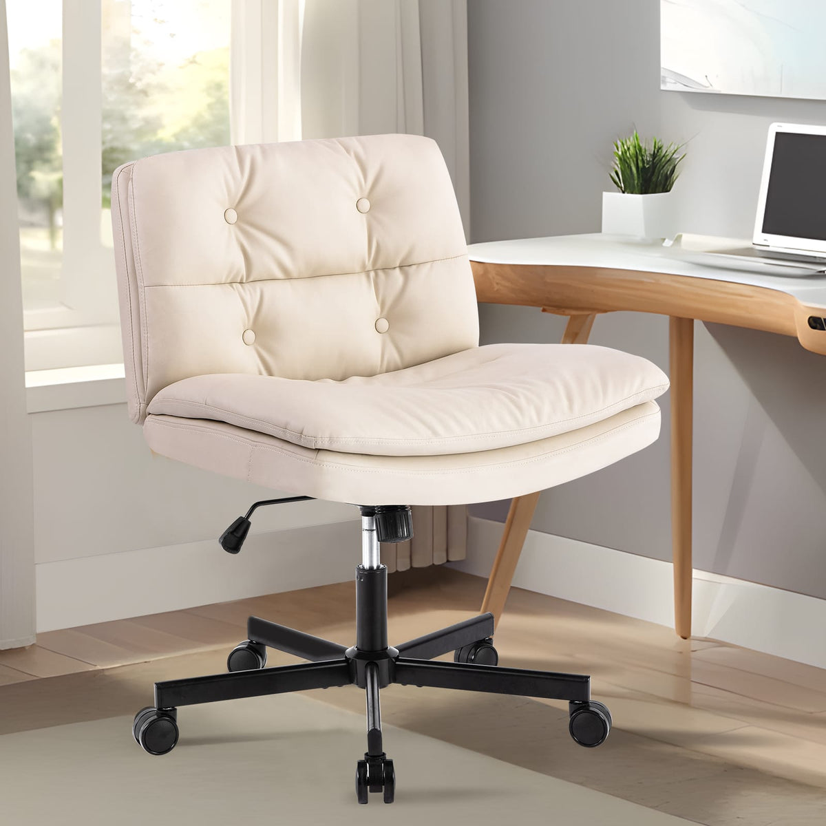 Beige Office Chair with Caster - Modern Living Room Desk Chair
