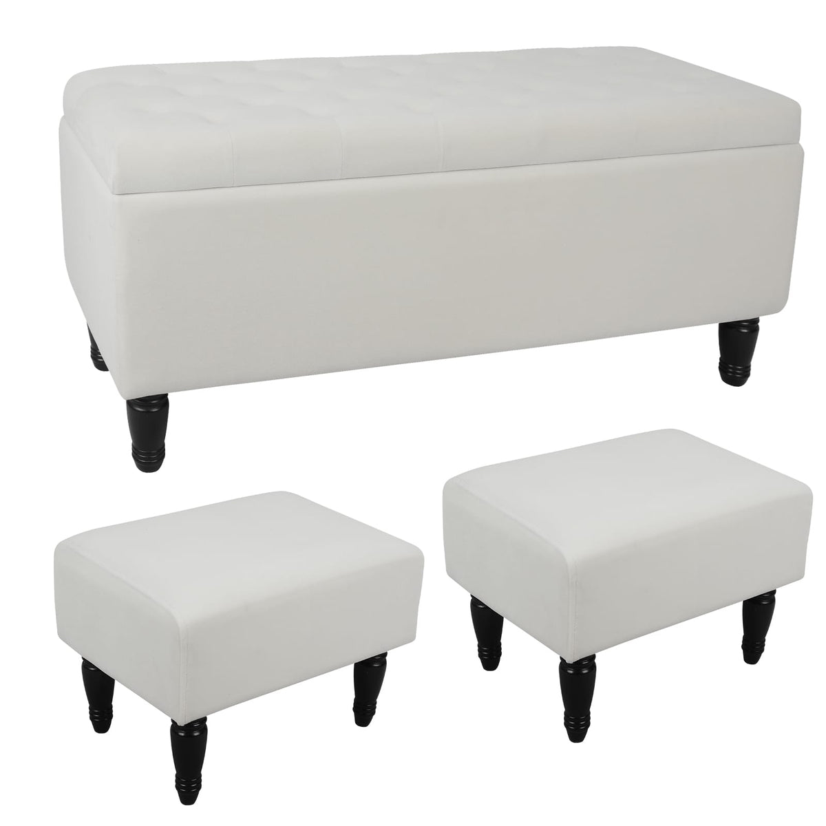White Velvet Storage Ottoman Bench - 47" End of Bed Footstool