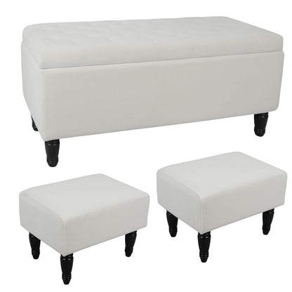 White Velvet Storage Ottoman Bench - 47" End of Bed Footstool