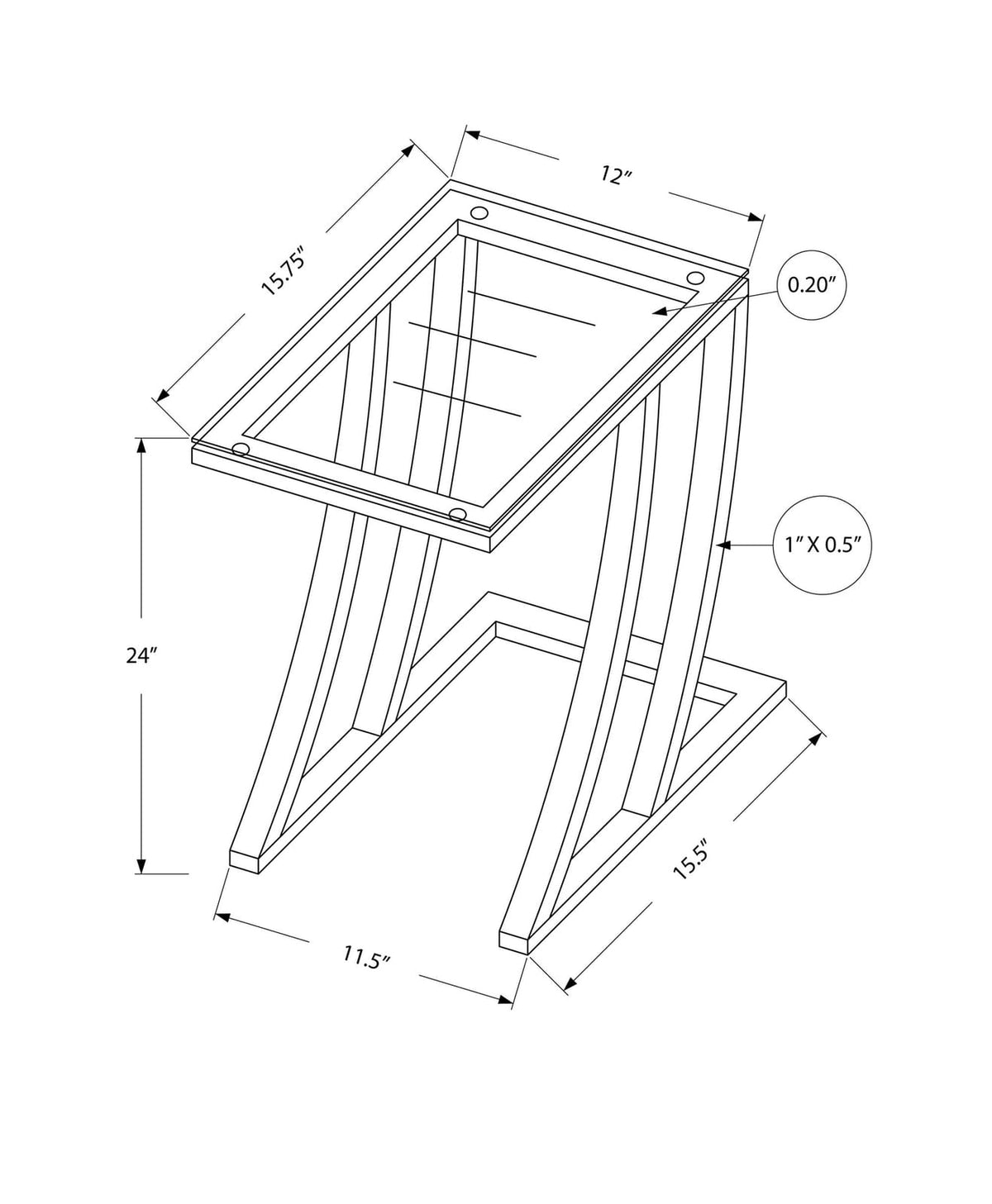 Silver Accent Table - C-Shaped Metal & Glass Snack Table