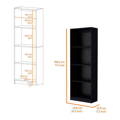 Sutton Bookcase with Tier Storage Shelves - Black Pine