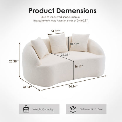 Off White Chenille Loveseat - Compact Sofa with Foam & Pillows for Living Room