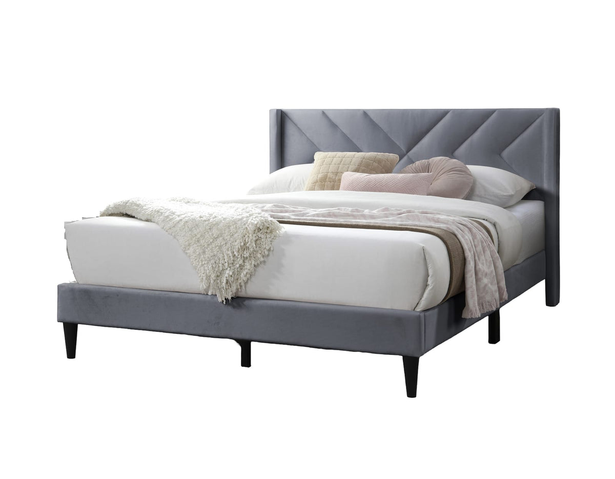 Elegant Grey Velvet Queen Bed Frame - Box Spring Not Required