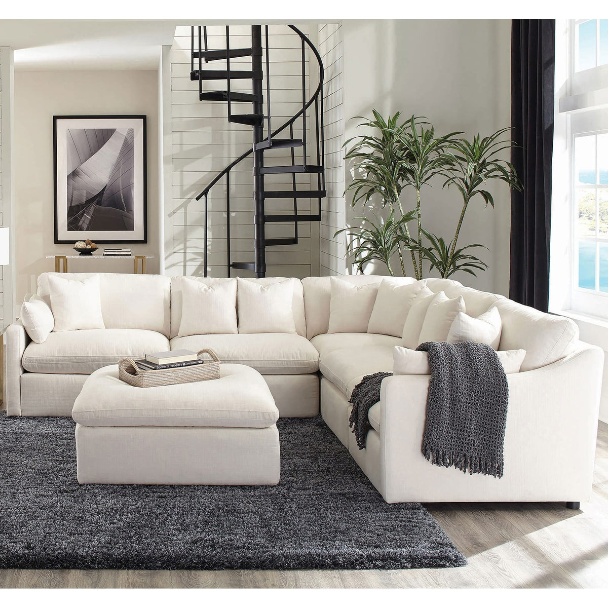Ivory Square Upholstered Ottoman - 40" x 38" for Living Room