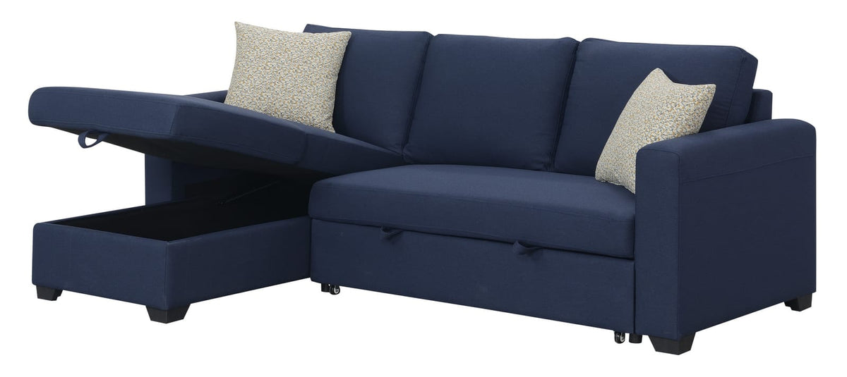 Navy L-Shaped Sectional Sofa with Sleeper & Storage for Living Room
