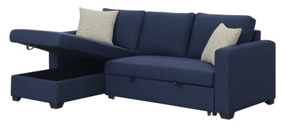 Navy L-Shaped Sectional Sofa with Sleeper & Storage for Living Room