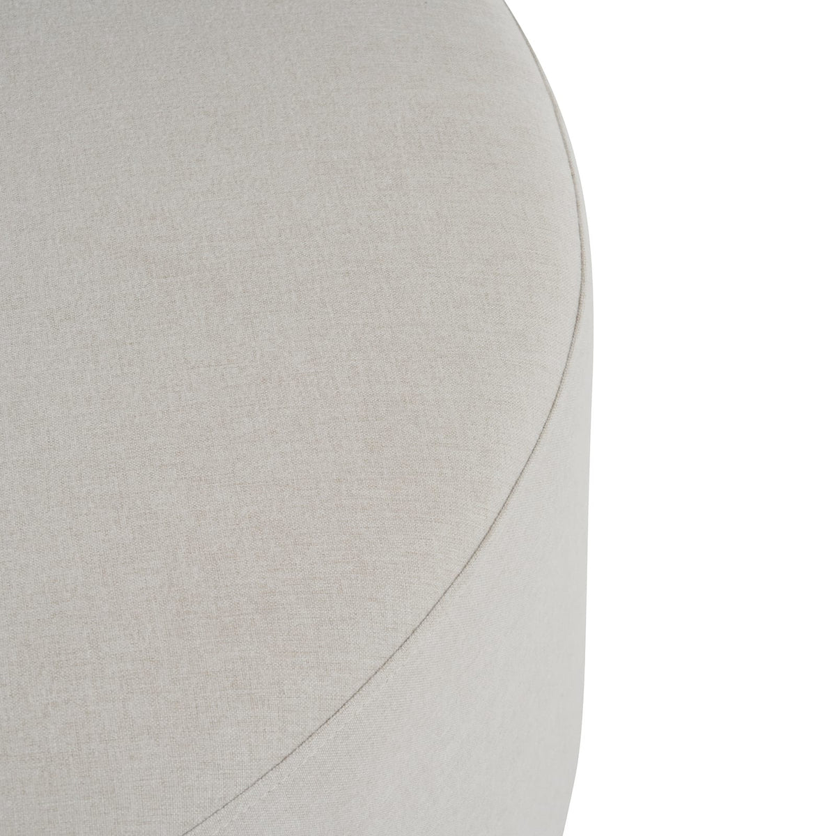 White Fabric Round Ottoman with Wooden Legs - Modern Minimalist for Living Room