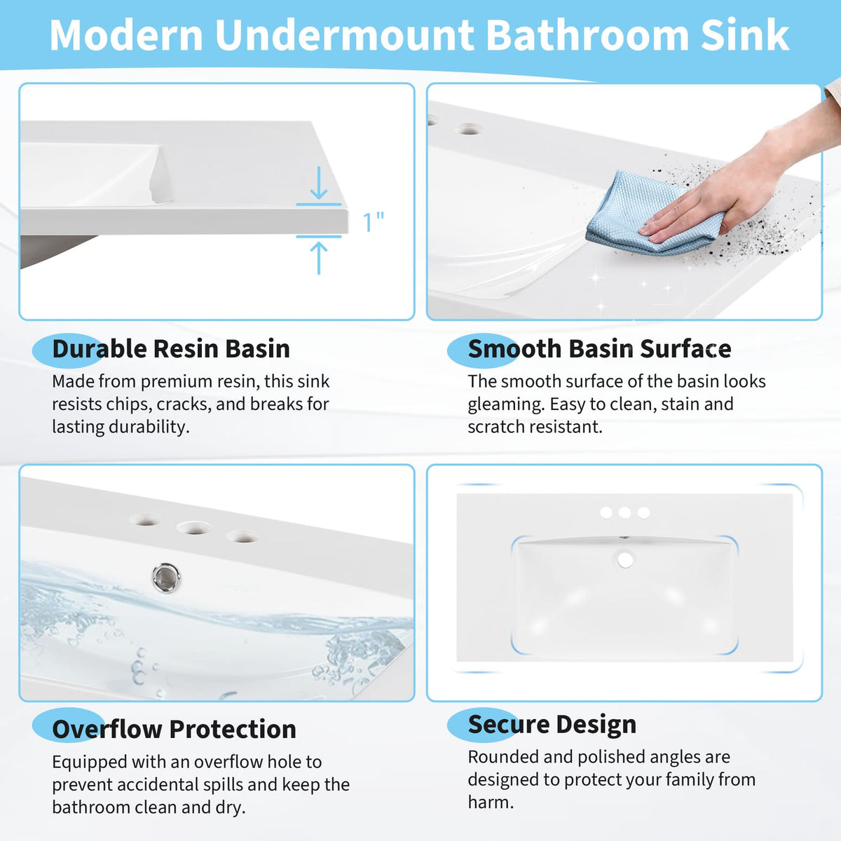 White Resin Bathroom Sink Vanity Top for Easy Renovation