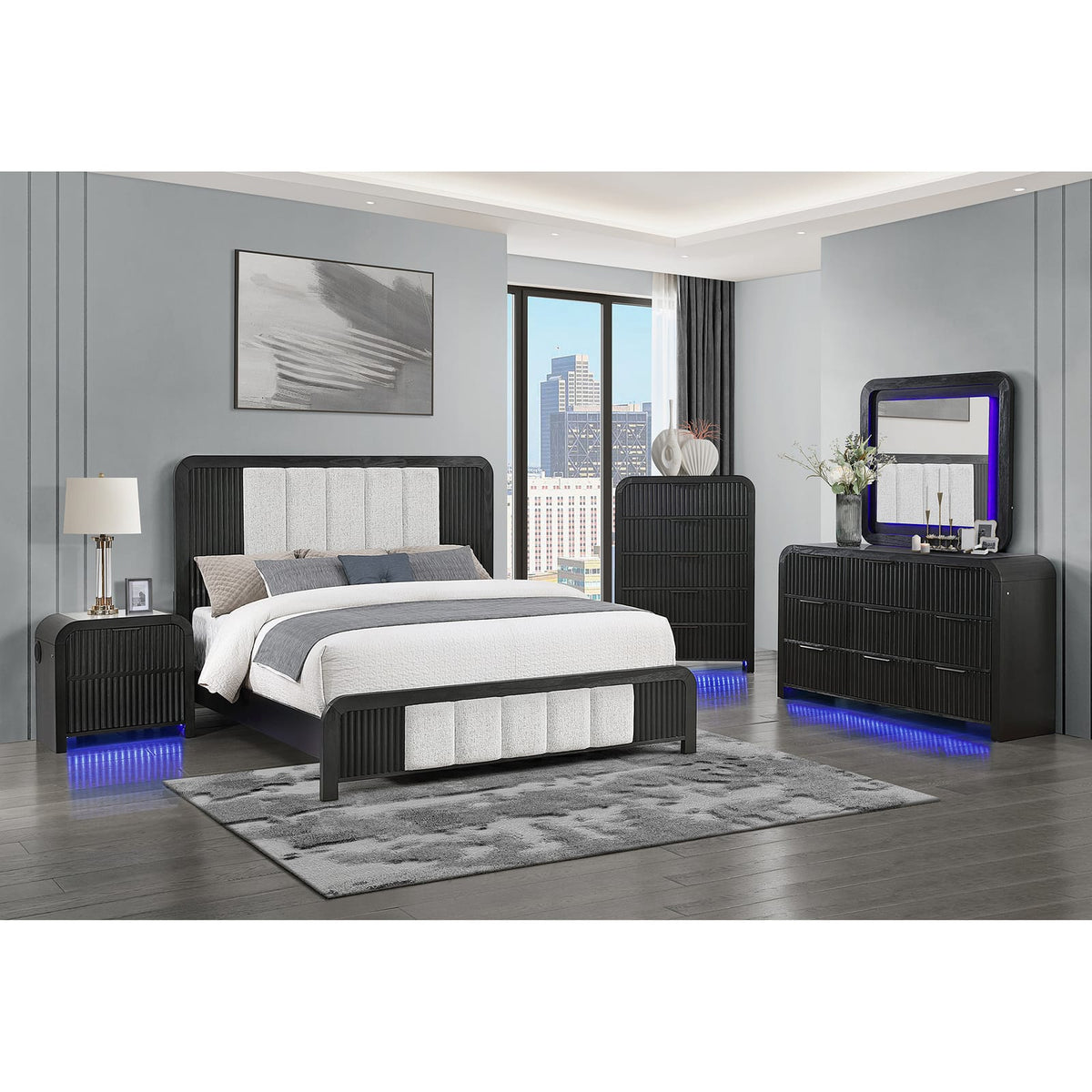 Black and White Drawer Nightstand - 28" Wide for Bedroom