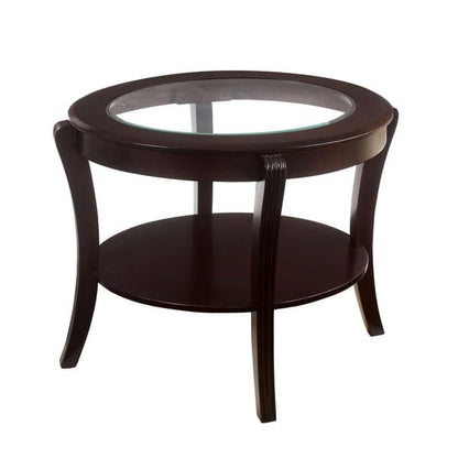 Contemporary Espresso End Table - Glass Top, Solid Wood Shelf