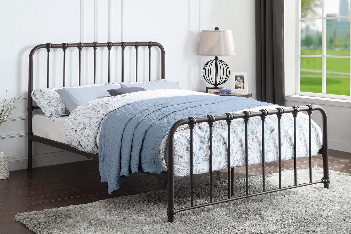 Full Metal Bed Frame in Bronze Finish, Box Spring Not Required for Bedroom