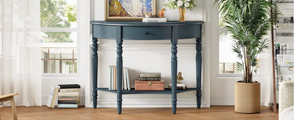 Navy Solid Wood Half Moon Console Table - Entryway Storage