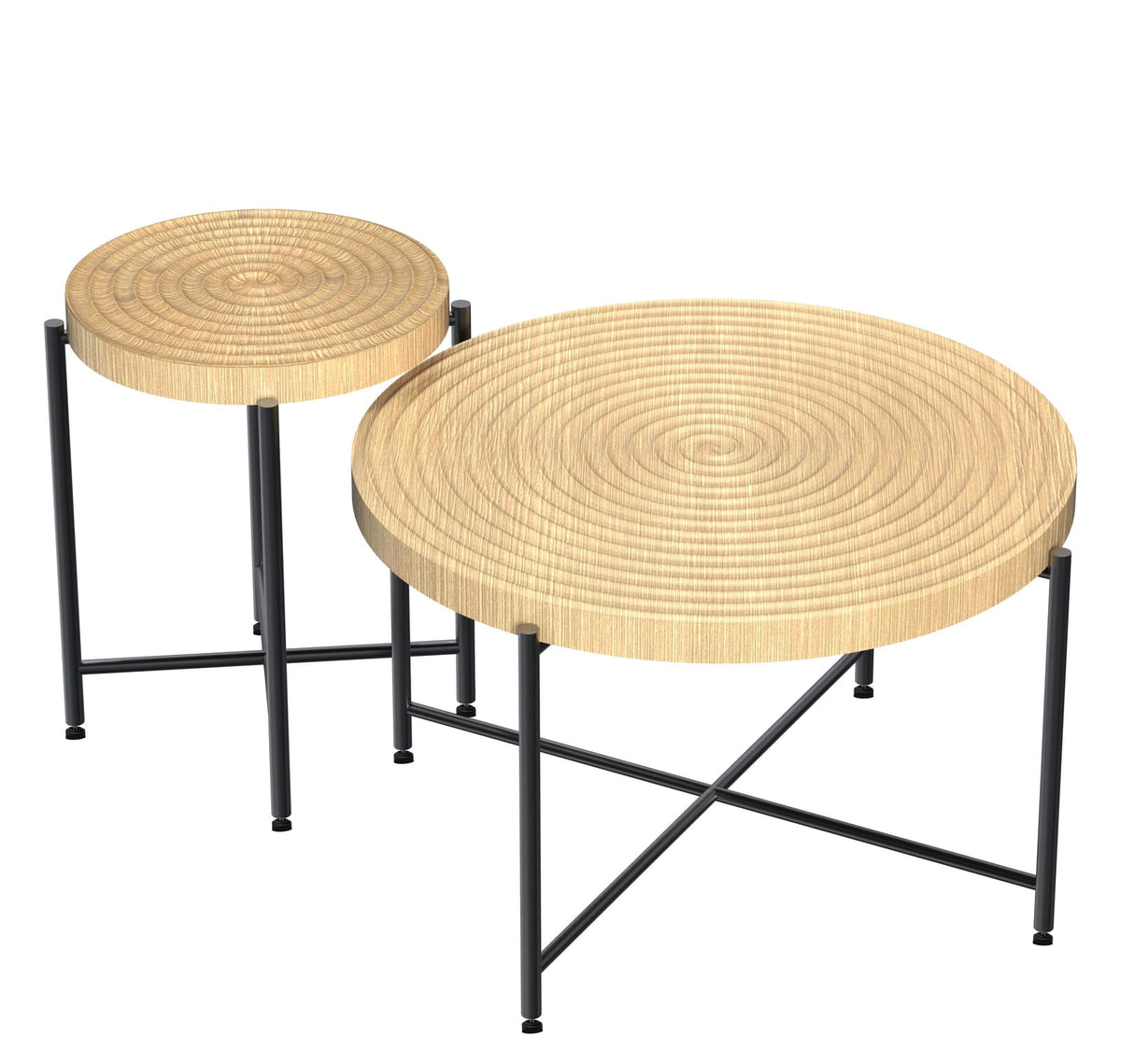 2-Piece Coffee & End Table Set - Oak Natural Wood + Antique White for Living Room