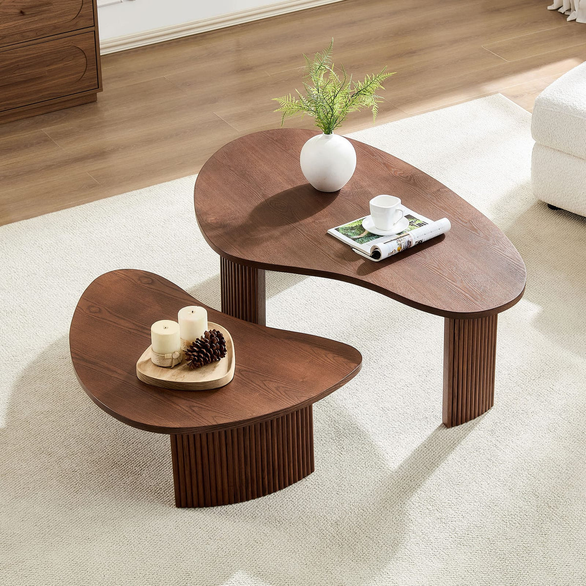 2-Piece Modern Irregular Coffee Table Set - Walnut MDF