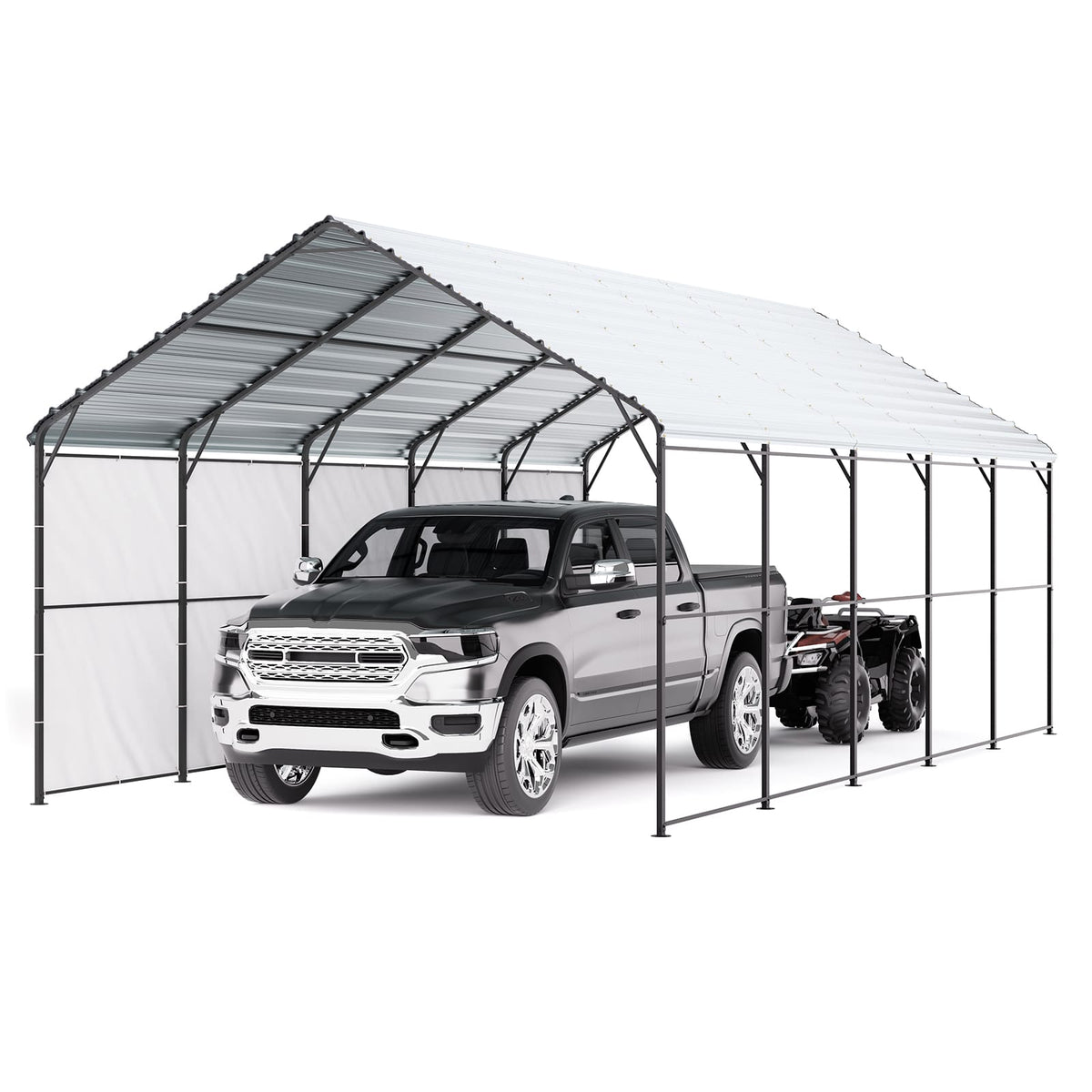 Gray Steel Carport for Garden or Poolside Vehicle Storage
