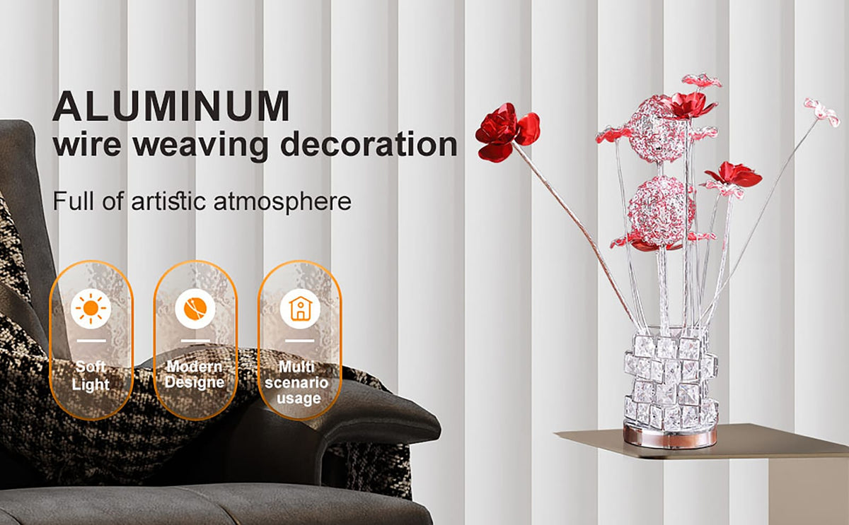 Aluminum 4 Red Roses Floral Table Lamp - Multicolored