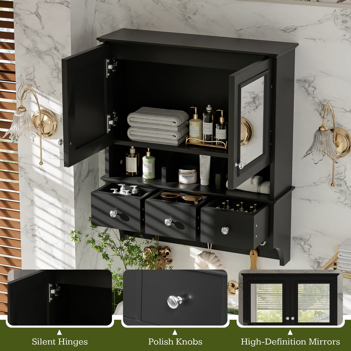 4-in-1 Bathroom Mirror Cabinet - Wall Mounted Storage