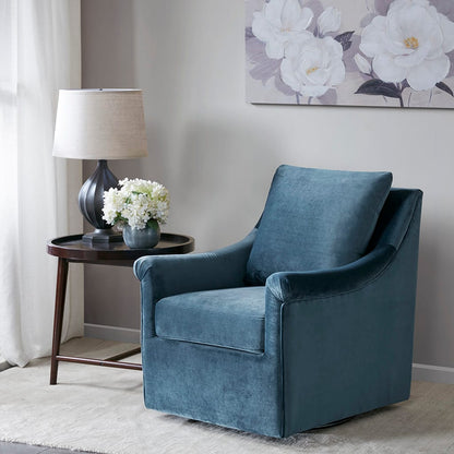 Blue Swivel Accent Chair - Solid Wood Frame, 360 Degree Rotation for Living Room