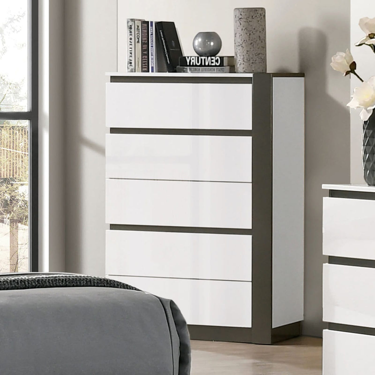 Grey & White Solid Wood Chest Drawers Bedroom Dresser
