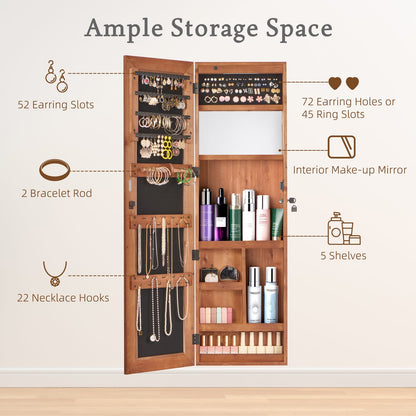 Solid Wood Jewelry Armoire Organizer Cabinet with Full-Length Mirror, 47.5x14.3 in