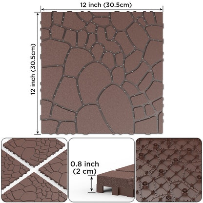 Red+Brown Polypropylene Deck Tiles - 12" DIY Interlocking Patio Flooring