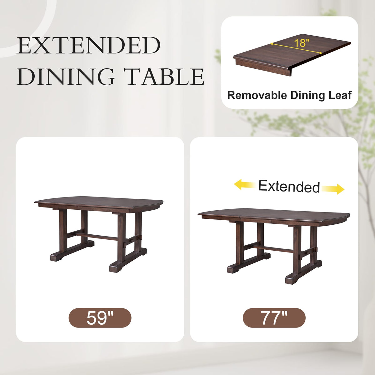 Expandable Dining Table - 59" to 77" Rectangular Cherry Wood Table