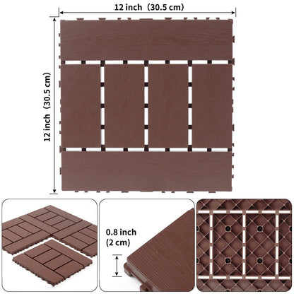 12 Inch Red Brown Polypropylene Deck Tiles - Garden Patio