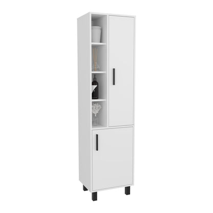 White Bathroom Linen Cabinet - 2 Door Freestanding Storage