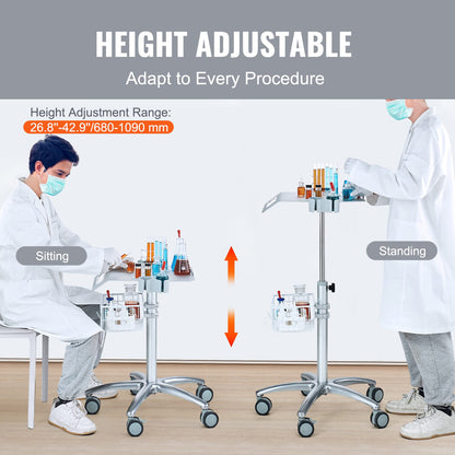 Stainless Steel Medical Cart - Adjustable Height Rolling Utility Cart