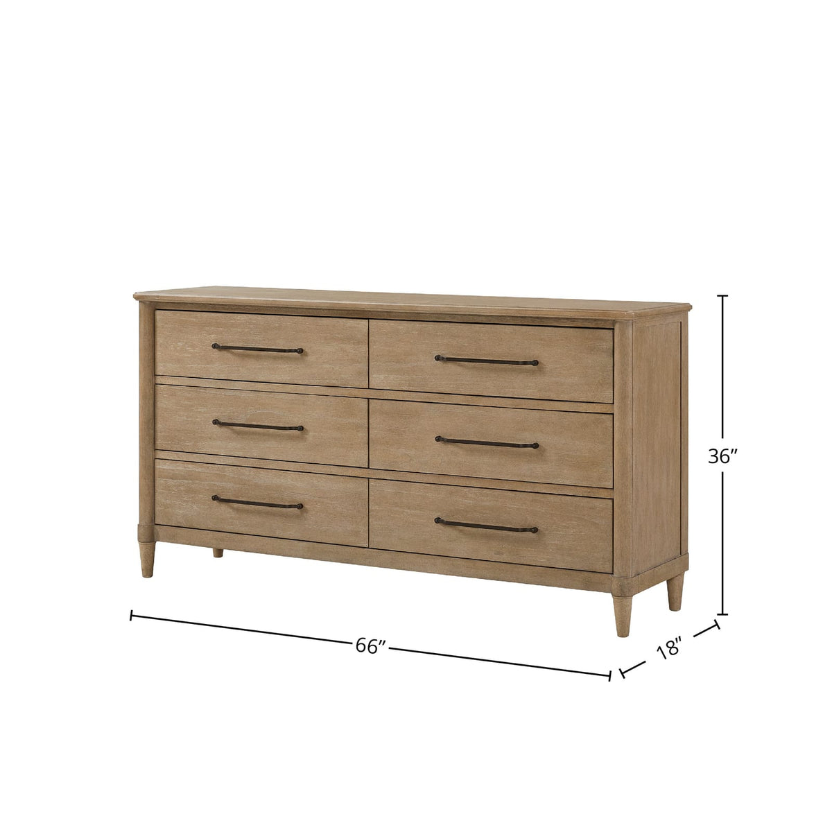 Solid Wood Sand Bedroom Dresser with 6 Storage Drawers