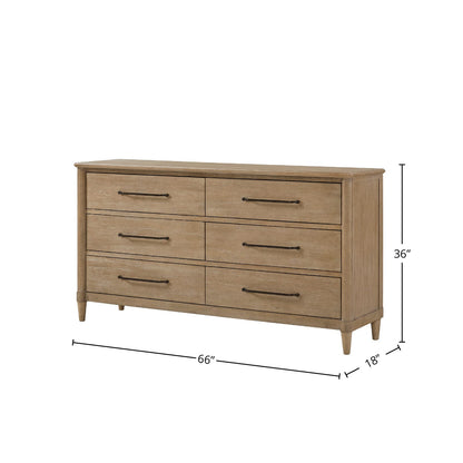 Solid Wood Sand Bedroom Dresser with 6 Storage Drawers