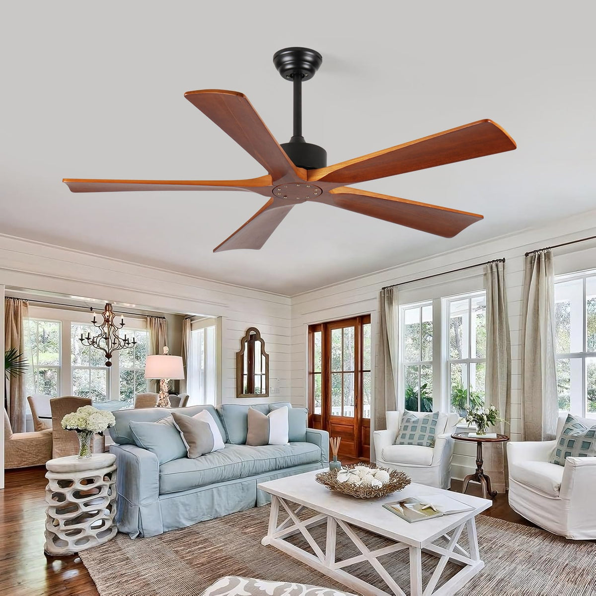 52 Inch Wood Ceiling Fan - Quiet DC Motor for Bedrooms & Porches