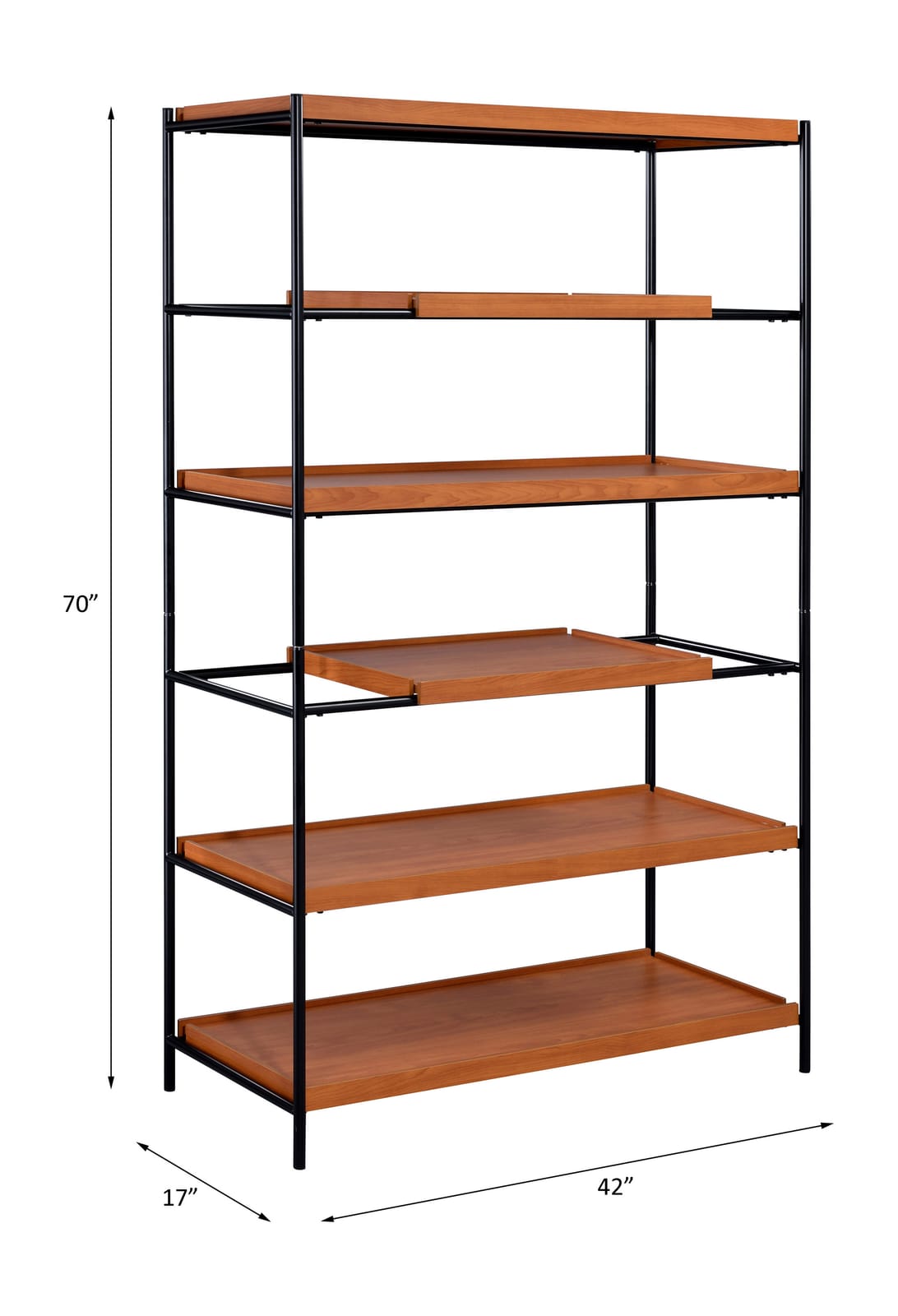 Oaken Honey Oak Bookshelf - Black Metal Display Shelf