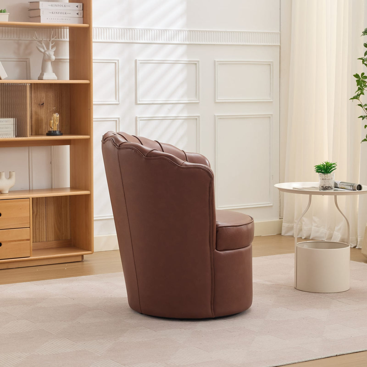 Brown Leather Swivel Chair - 360° Rotating Desk Chair