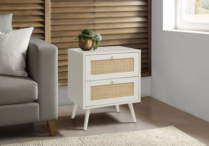 White Accent Table with Storage Drawers - Nightstand or End Table for Living Room