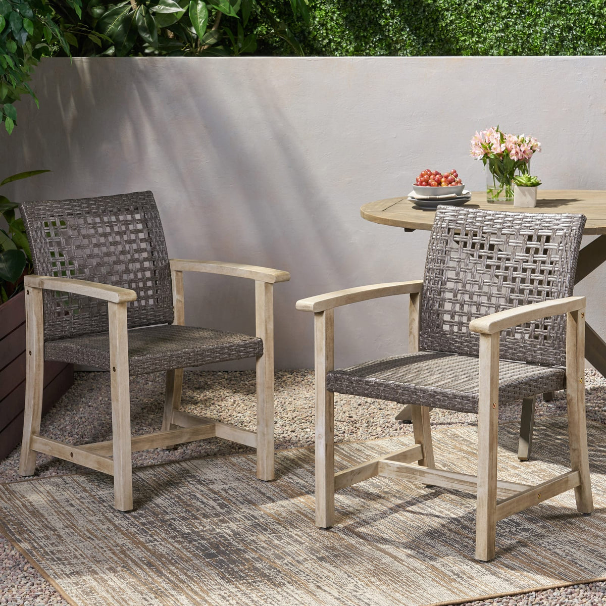 Hampton Wood & Wicker Dining Chairs (Set of 2) - Black + Grey