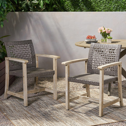 Hampton Wood & Wicker Dining Chairs (Set of 2) - Black + Grey