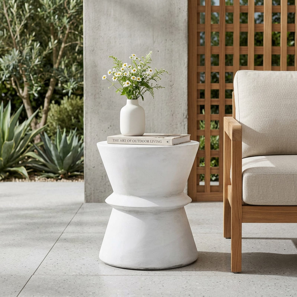 Lightweight Concrete Outdoor Side Table - Antique White